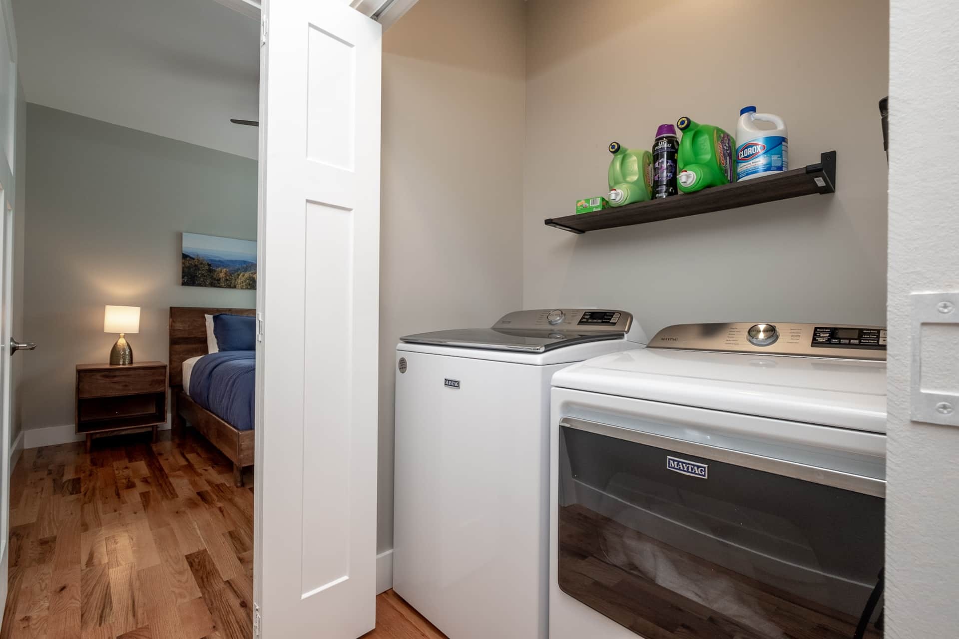 Laundry closet with washer and dryer