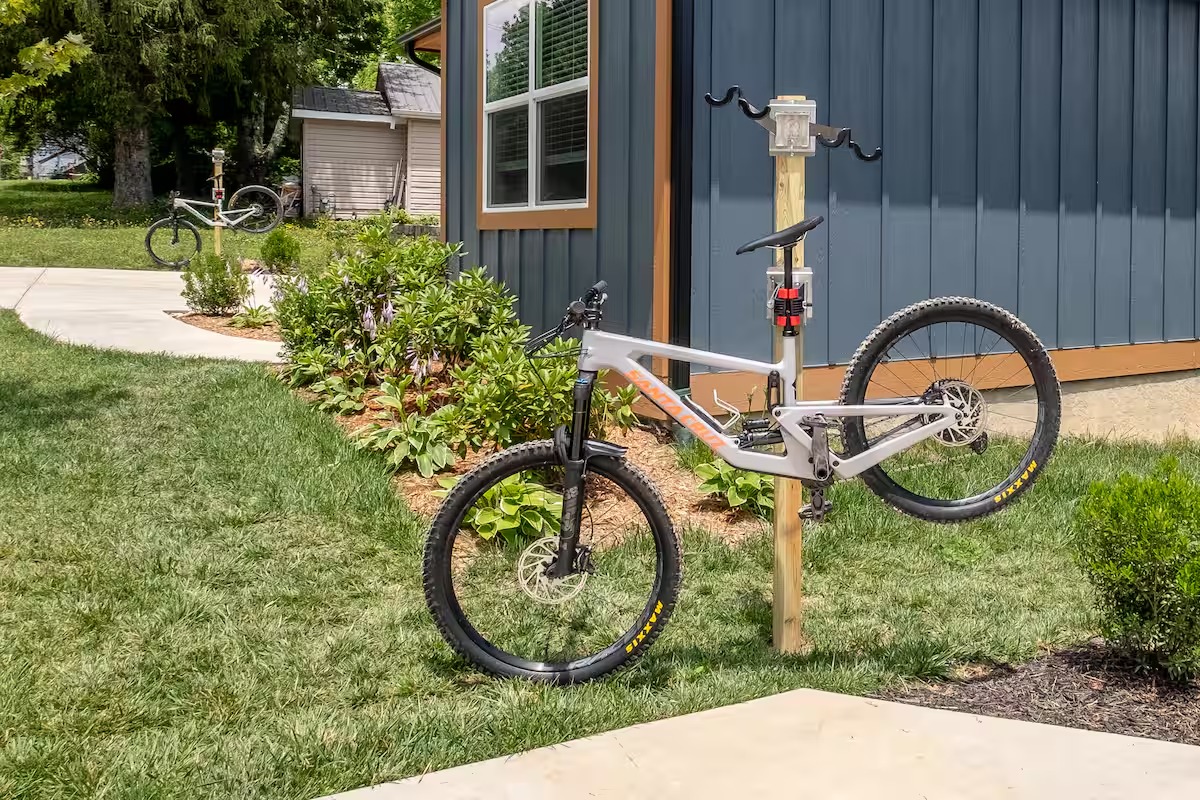 Mountain bike on outdoor bike rack