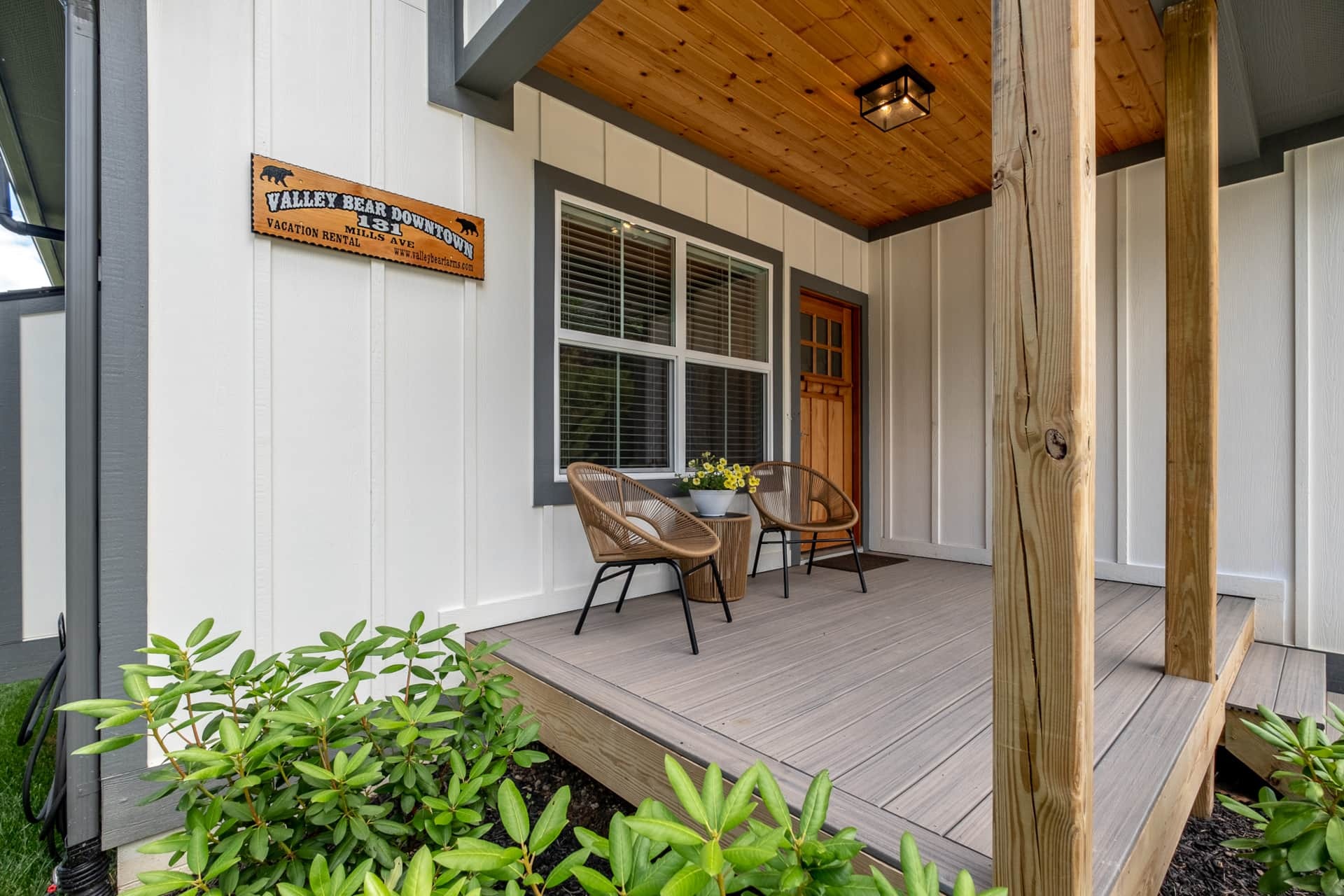 Front porch with Valley Bear Downtown 131 sign