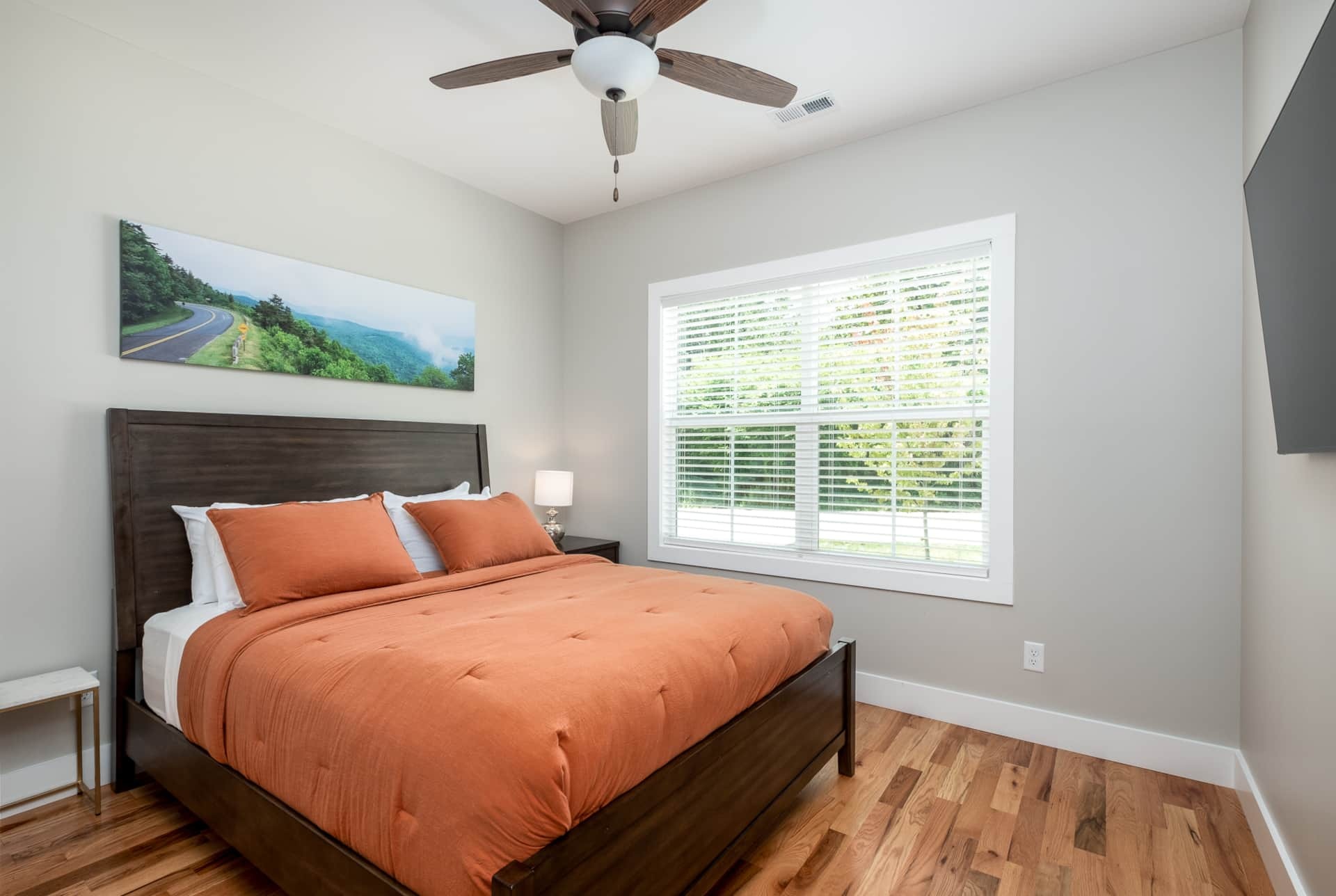 Bedroom with orange duvet