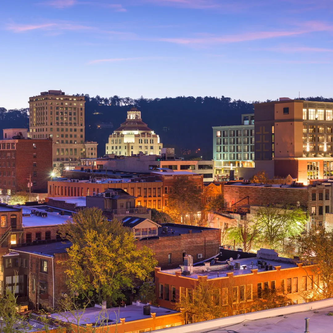 Asheville, NC downtown brewery district with murals and city energy