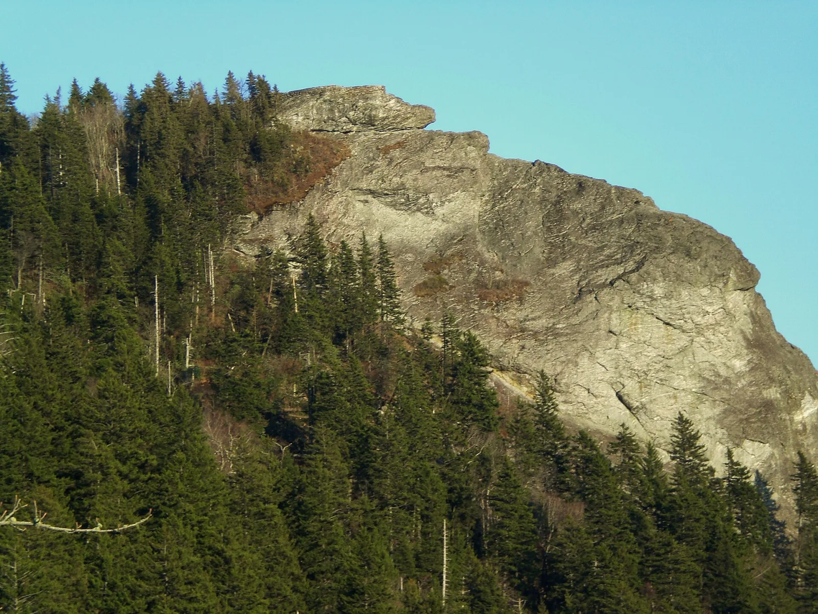 The rock outcrop of Devil's Courthouse on the Blue Ridge Parkway near Brevard, NC