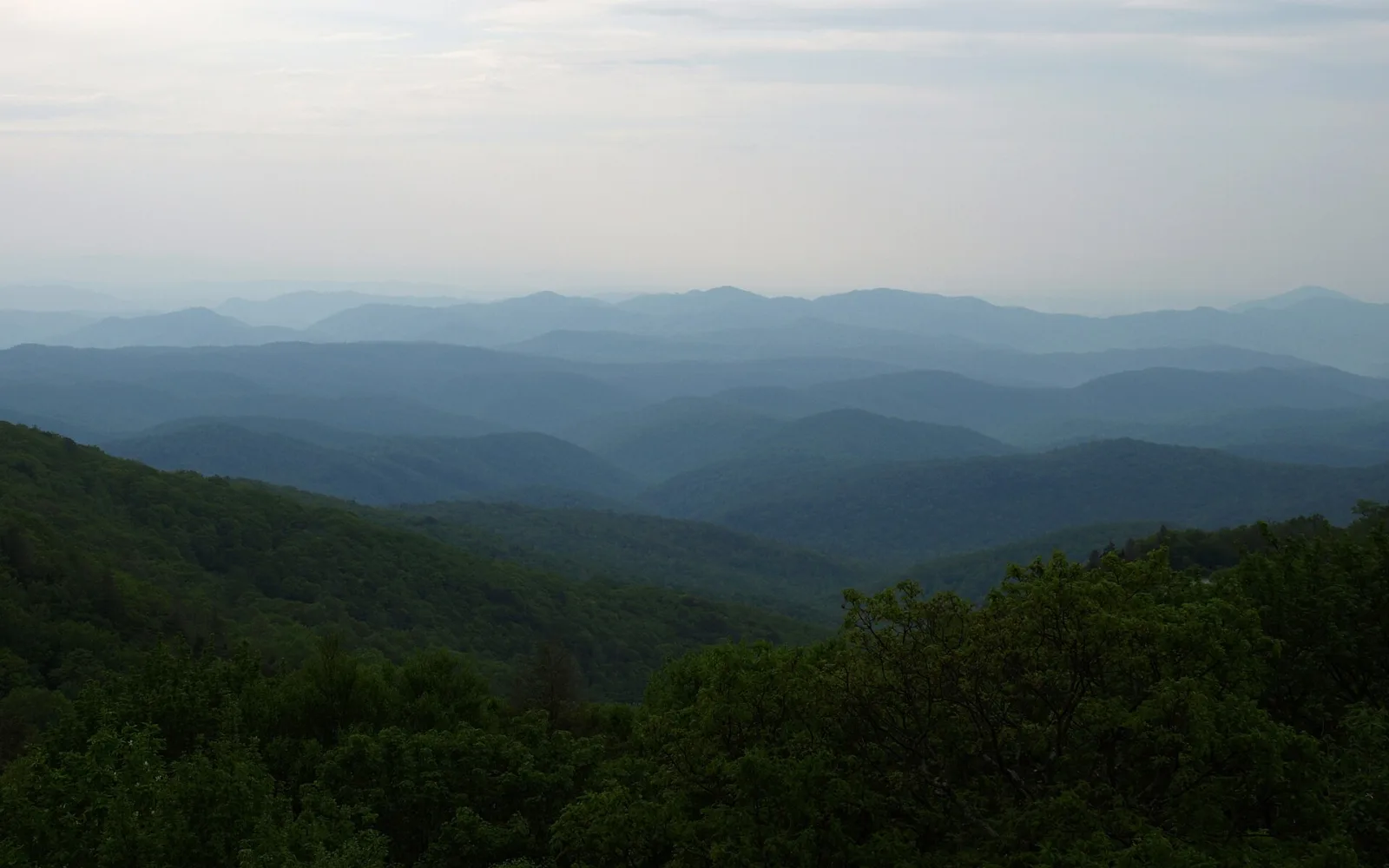 Layered blue ridges of the North Carolina mountains near Valley Bear Farms