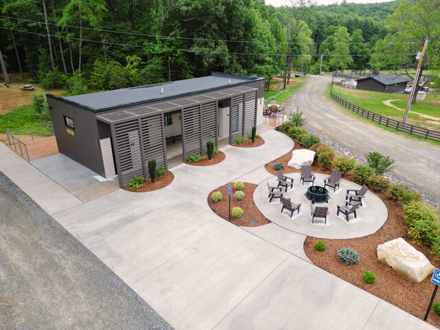 Luxe shared bathhouse at Valley Bear Farms