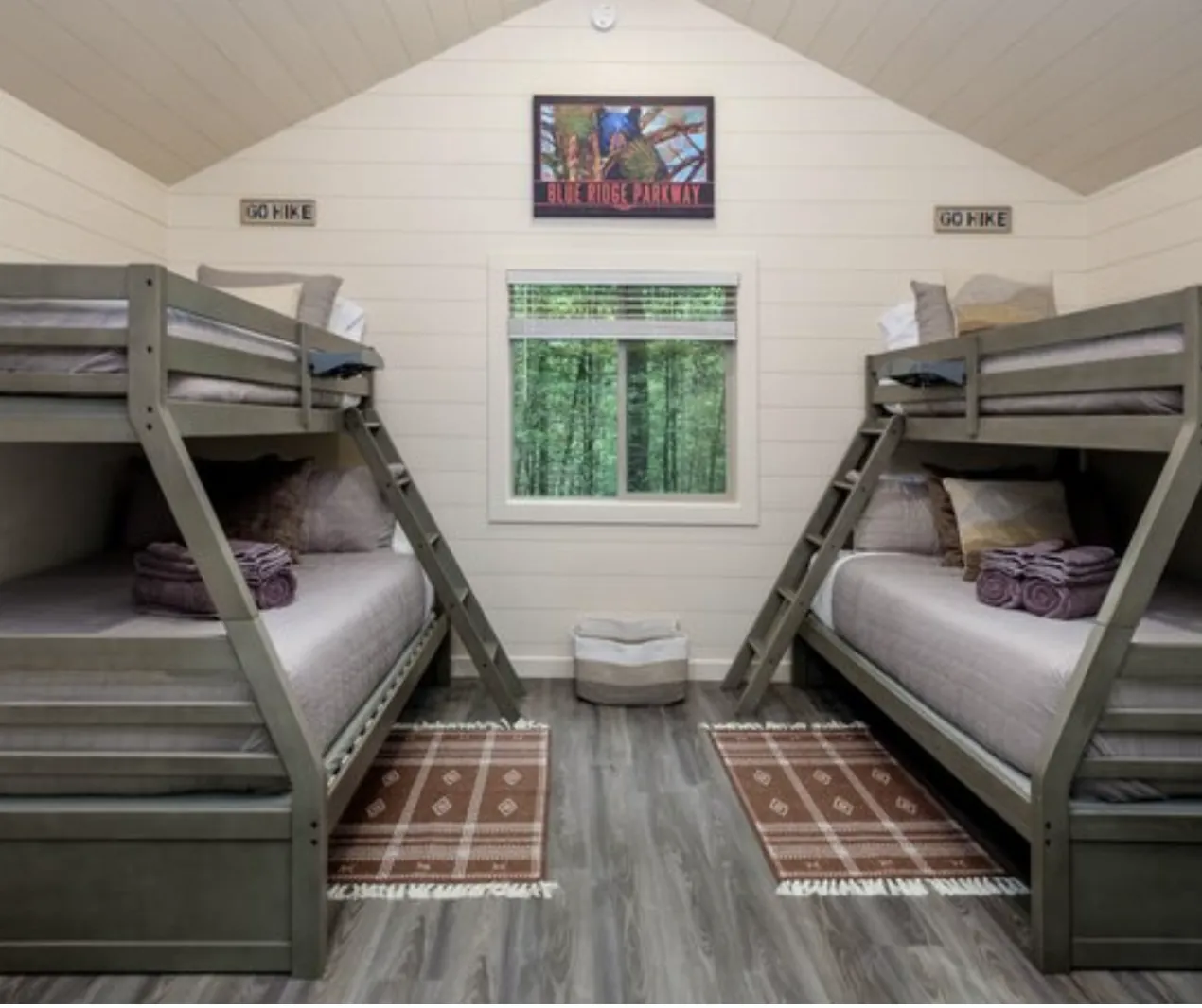 Interior of Bunk Glamping Cabin with bunk beds at Valley Bear Farms