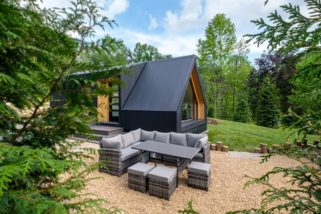 A-Frame cabin with soaring windows at Valley Bear Farms near Pisgah National Forest