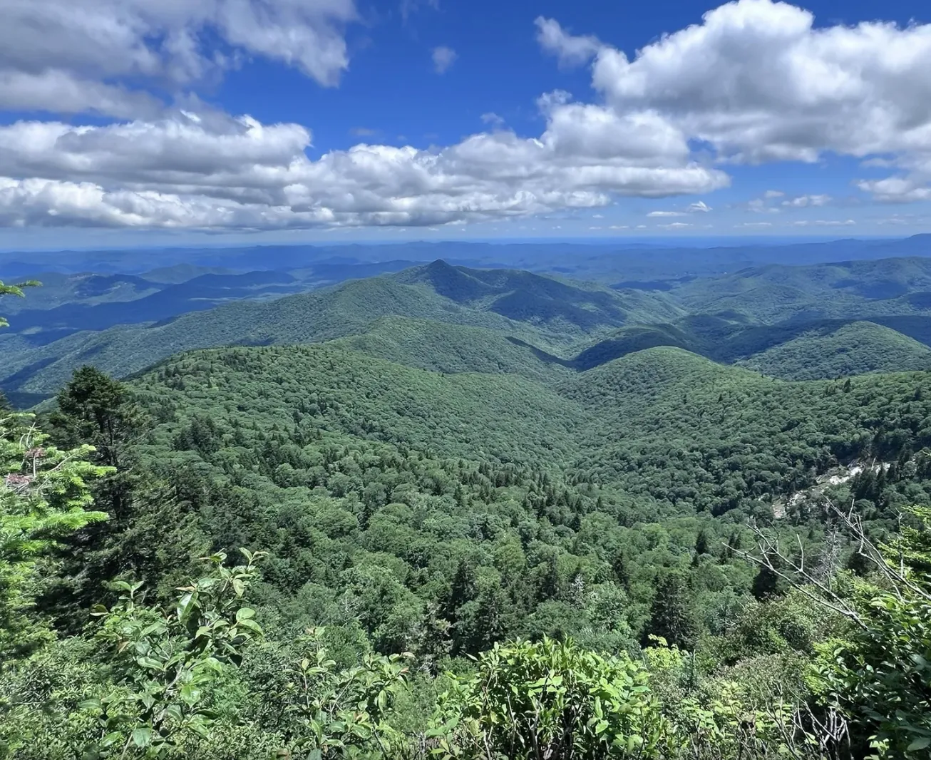 The Art Loeb Trail crossing dramatic exposed ridgeline terrain in Pisgah National Forest