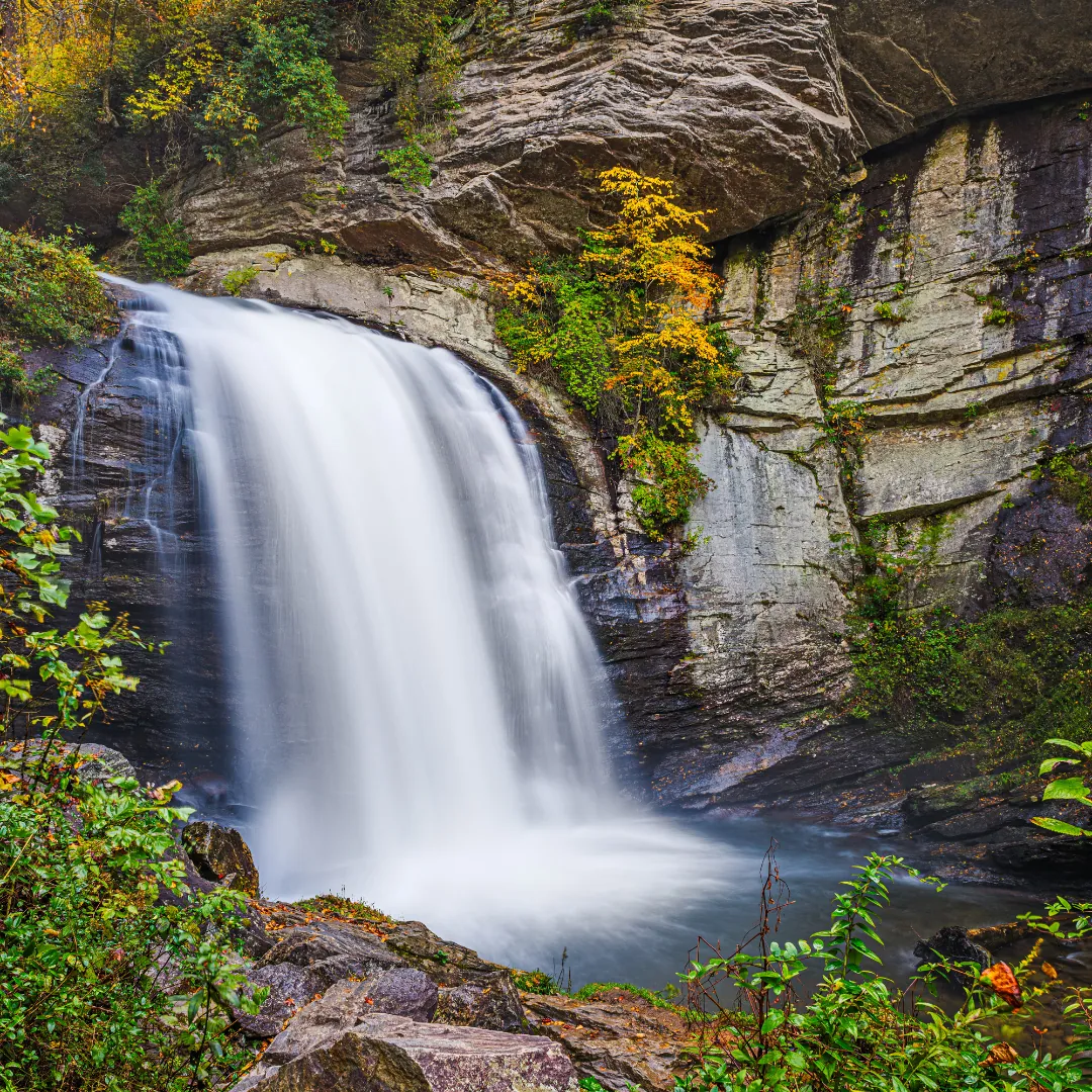 Looking Glass Falls, a 60-foot waterfall in Pisgah National Forest