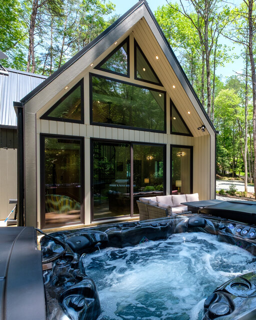 The Haven exterior with private hot tub at Valley Bear Farms