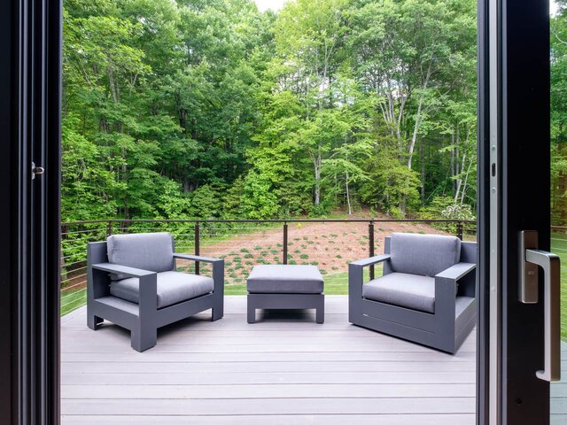 Expansive deck with forest view
